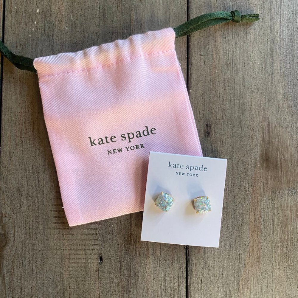 NWT - Kate Spade Mini Small Square Stud Earrings - Opal Glitter